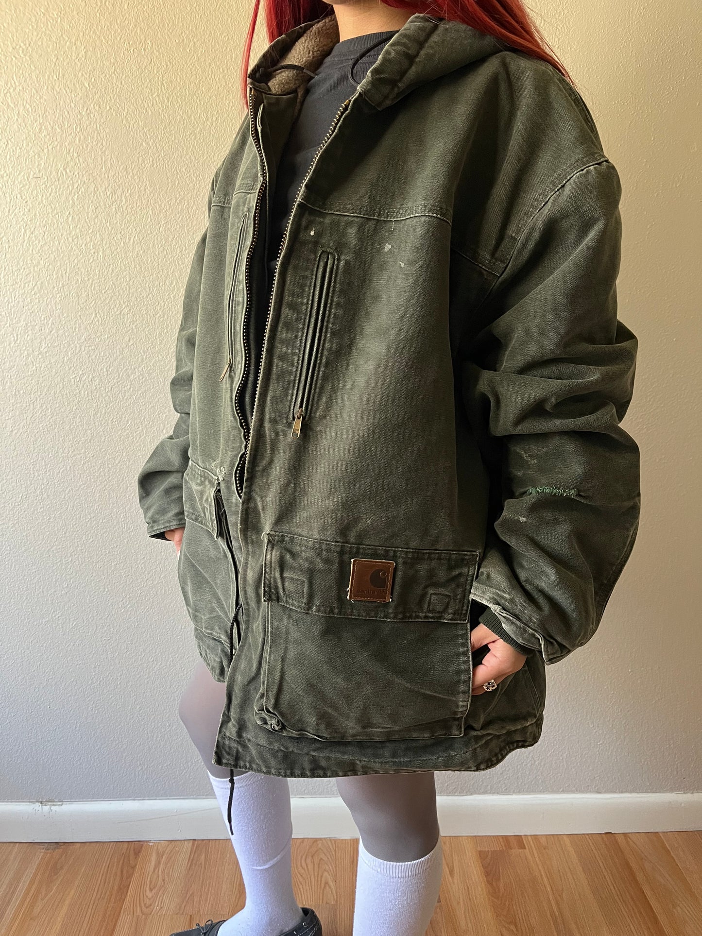 Vintage Green Carhartt Sherpa Workwear Jacket