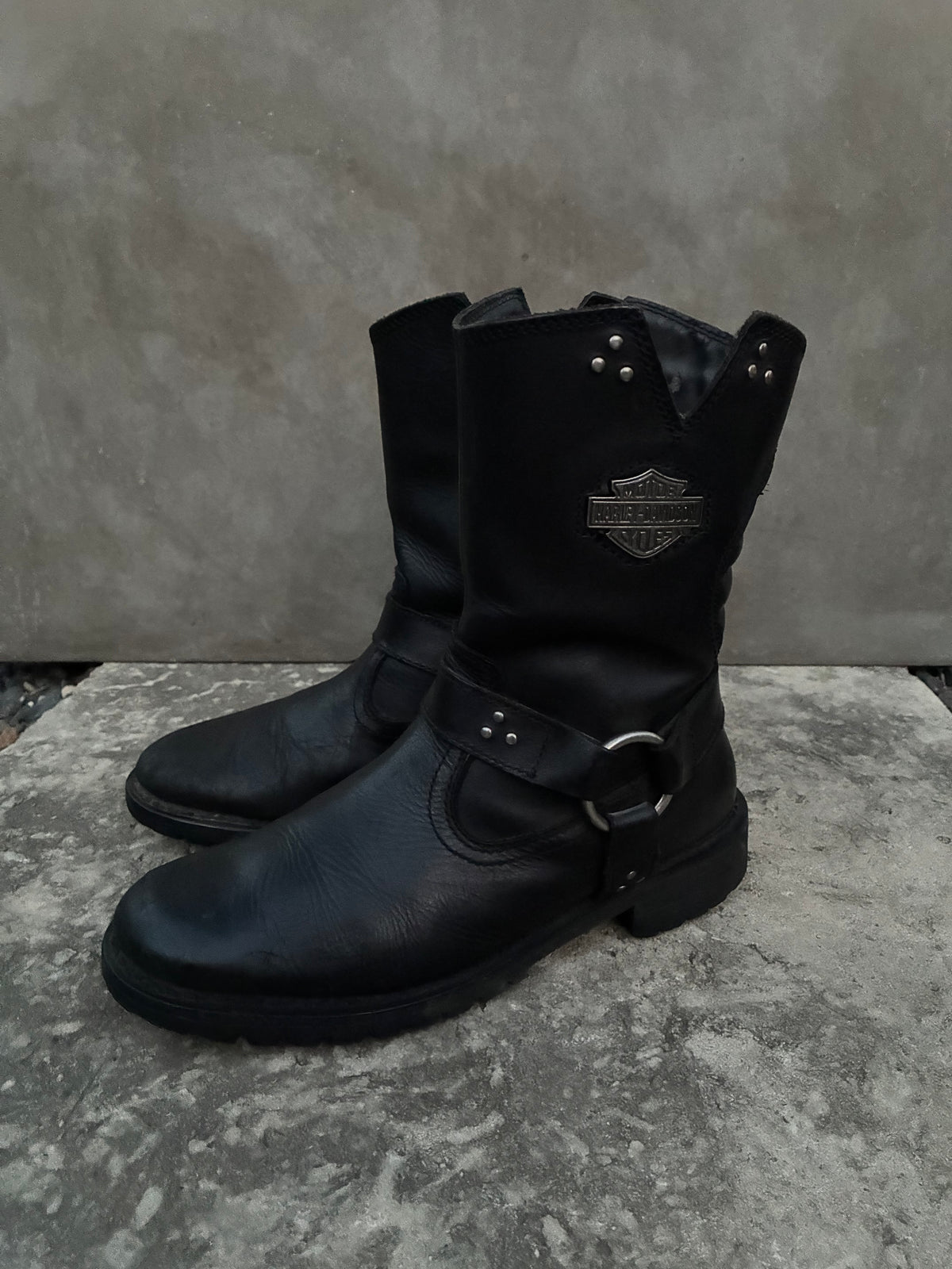 Vintage Harley Davidson Black Leather Moto Boots