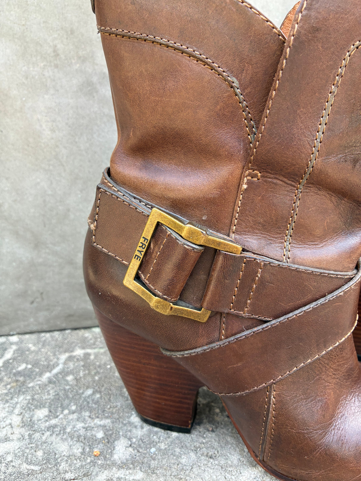 Vintage Frye Buckle Heeled Boots
