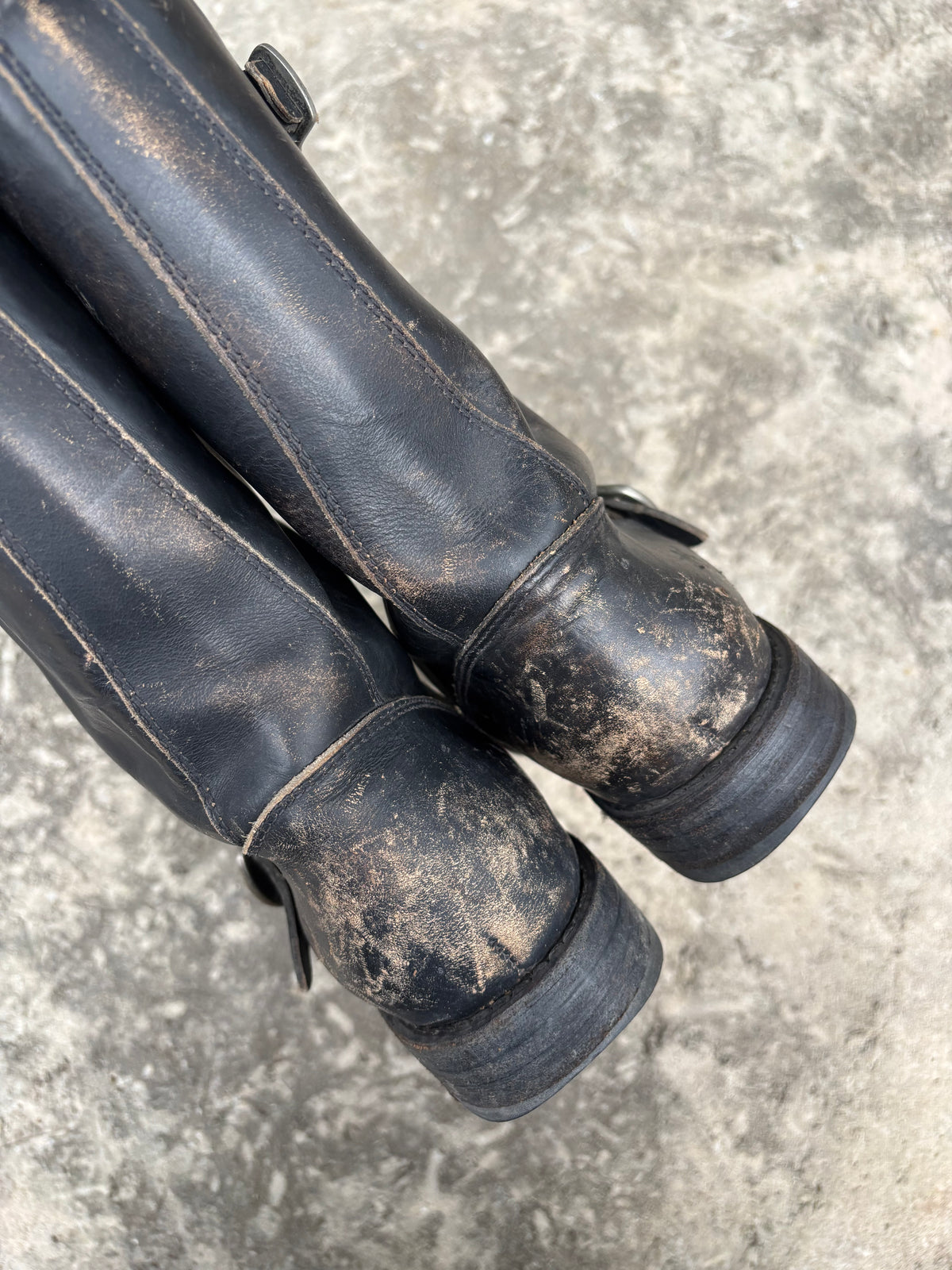Vintage Frye Distressed Black Leather Harness Boots