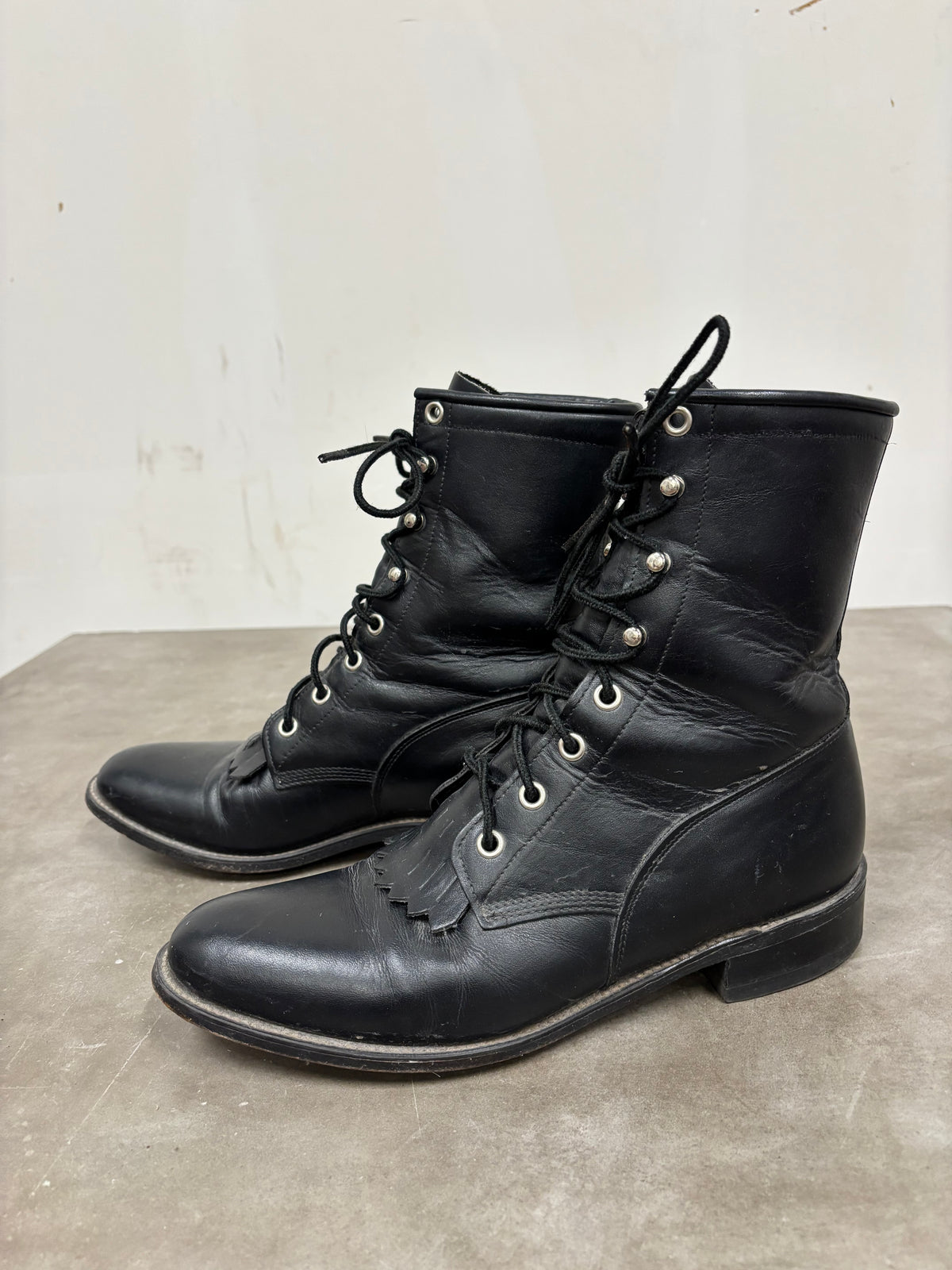 Vintage Justin Black Leather Lace Up Boots