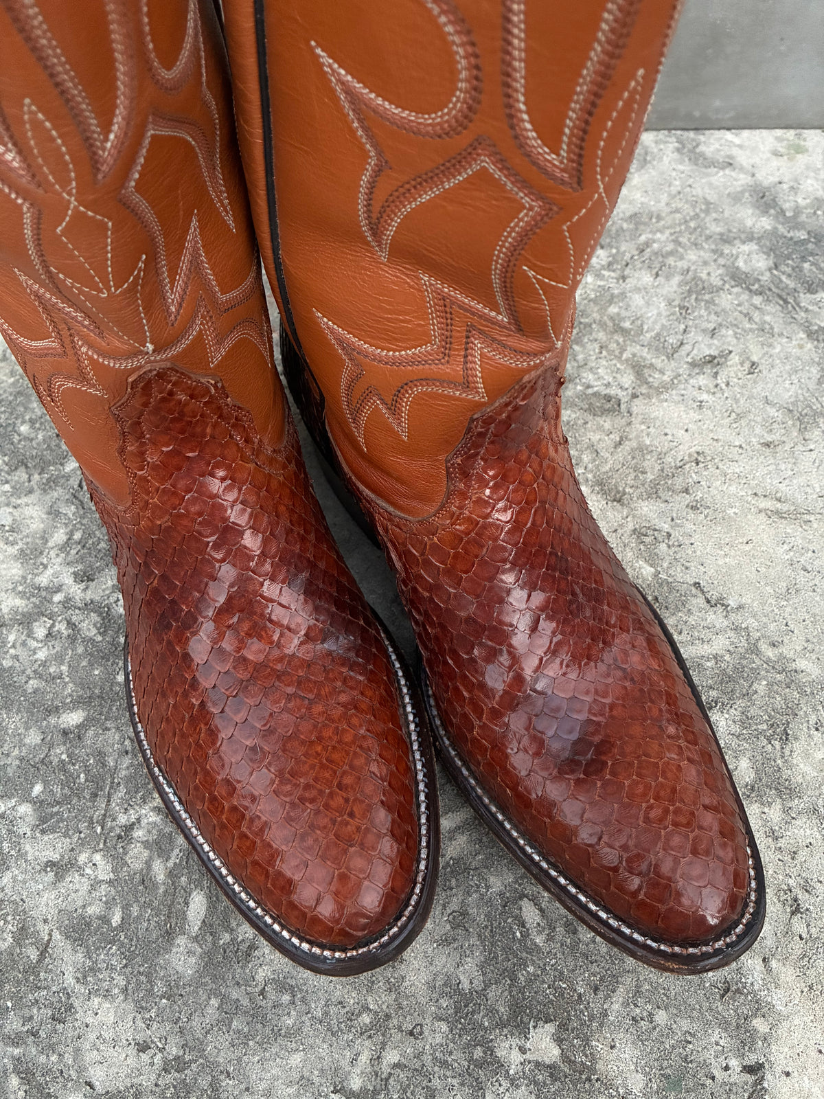 Vintage 1970s California Anaconda Snake Skin Cowboy Boots