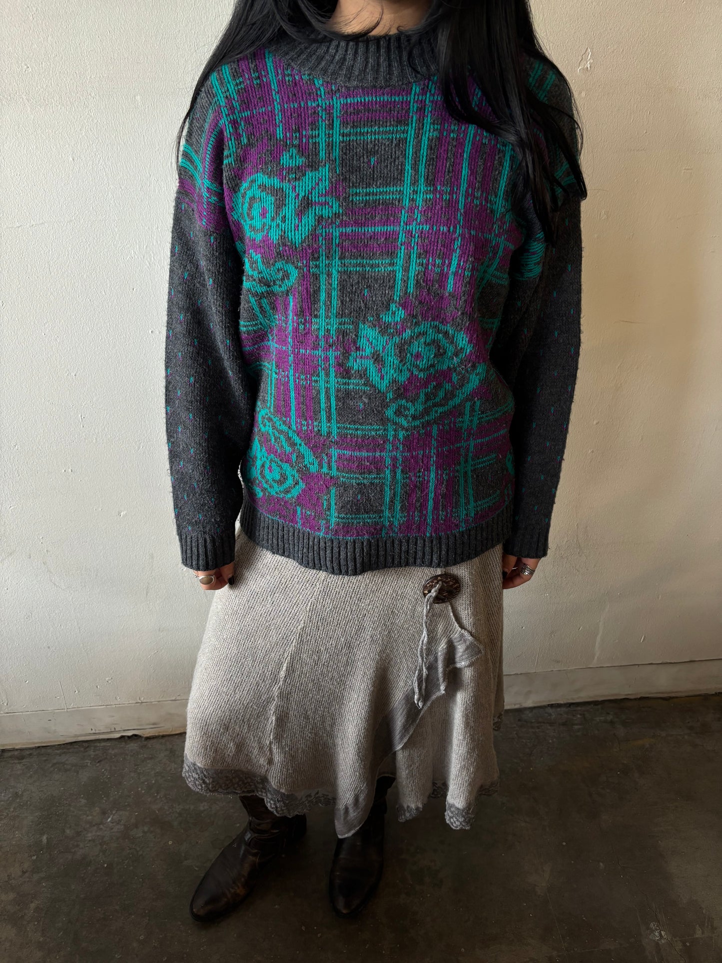 Vintage Knitted Floral Sweater
