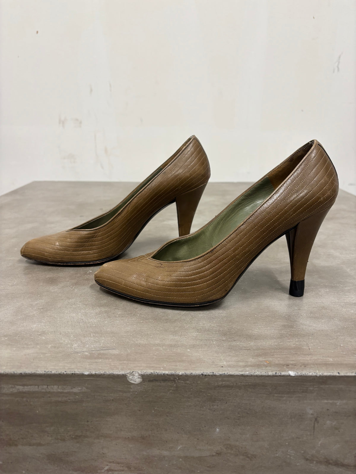Vintage Green Charles J Kitten Heels