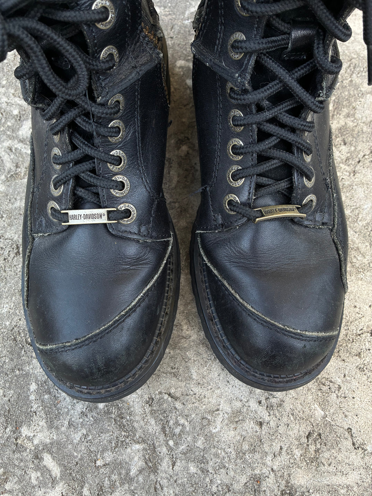 Vintage Harley Davidson Black Leather Moto Boots