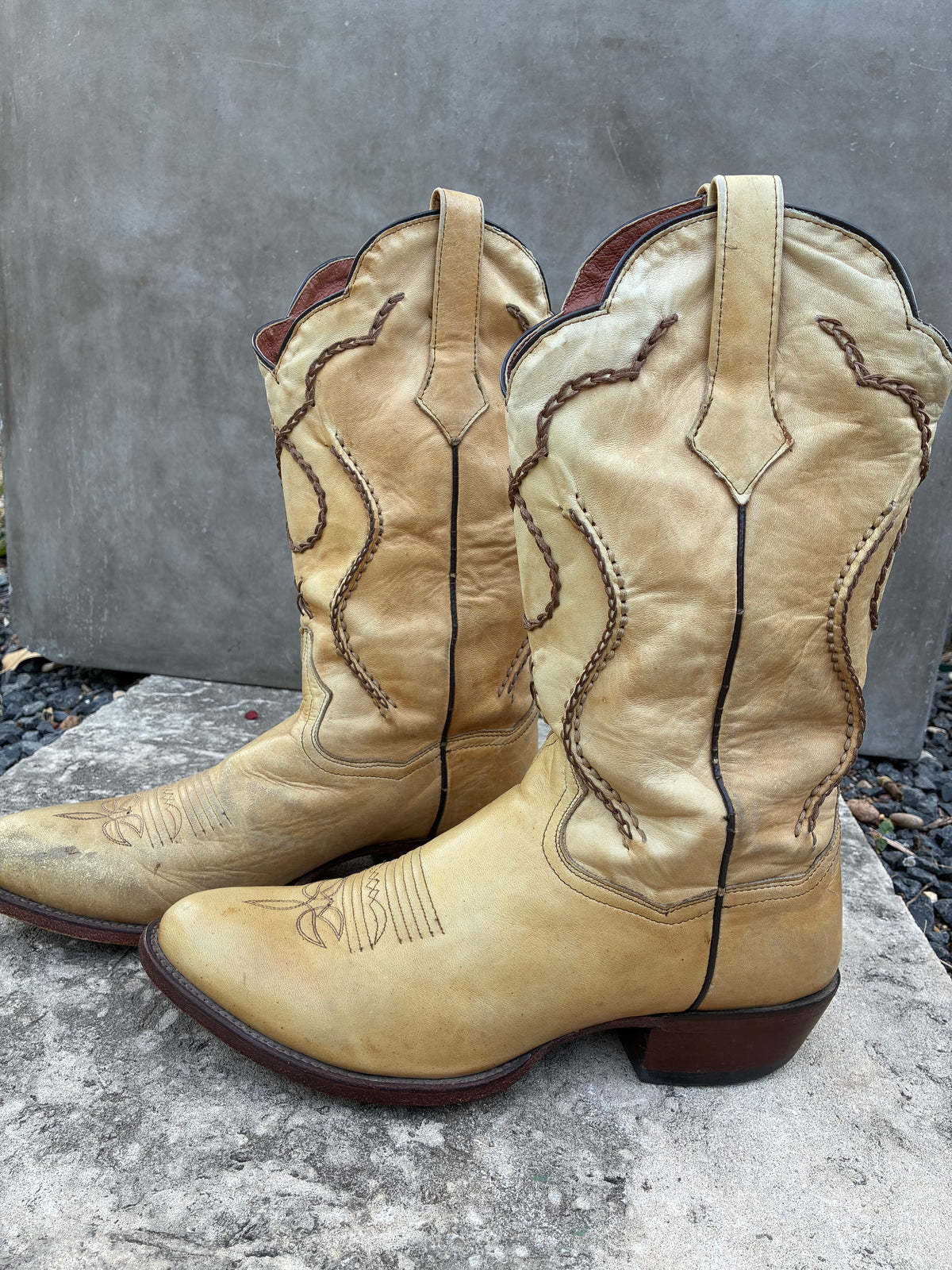 Dan Post Cream Leather With Brown Stitching Cowboy Boots