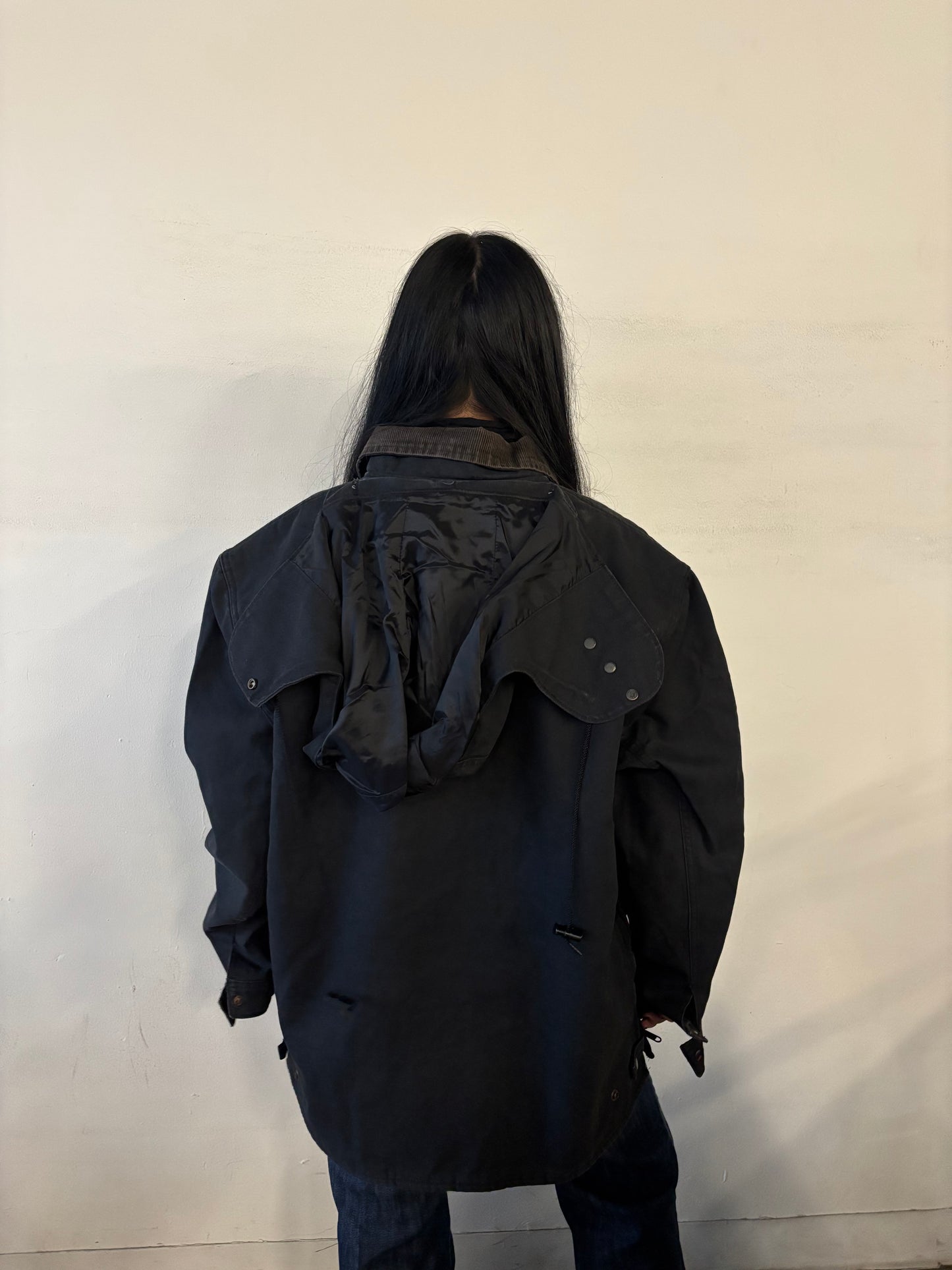 Vintage Black Hooded Canvas Jacket