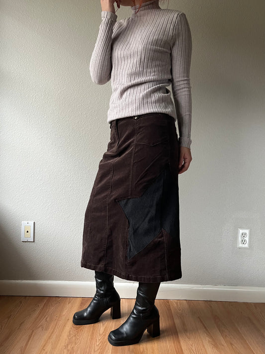 Reconstructed Woolrich Brown Star MIDI Skirt