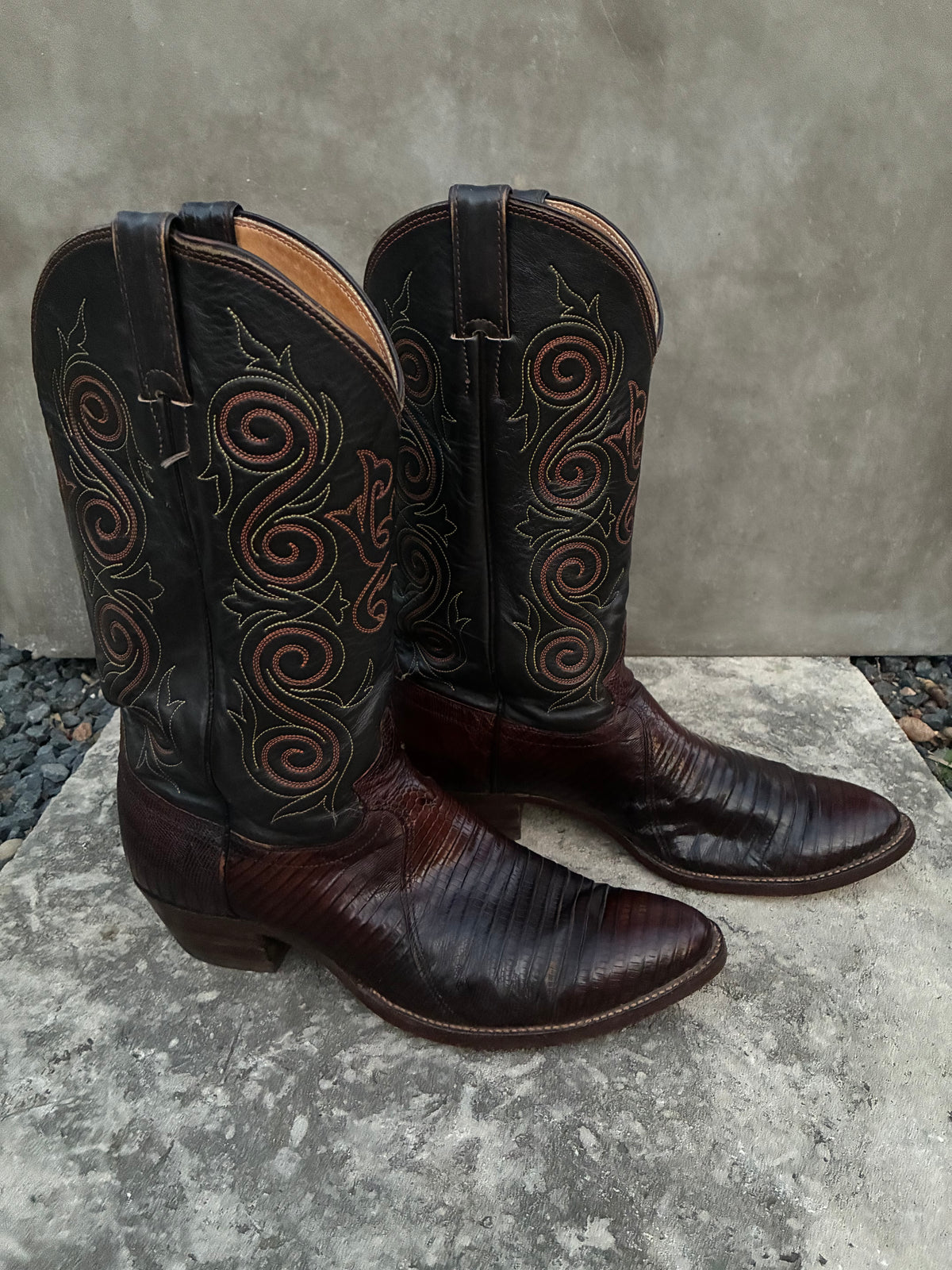 Vintage 1980s Justin Brown Teju Lizard Leather Cowboy Boots
