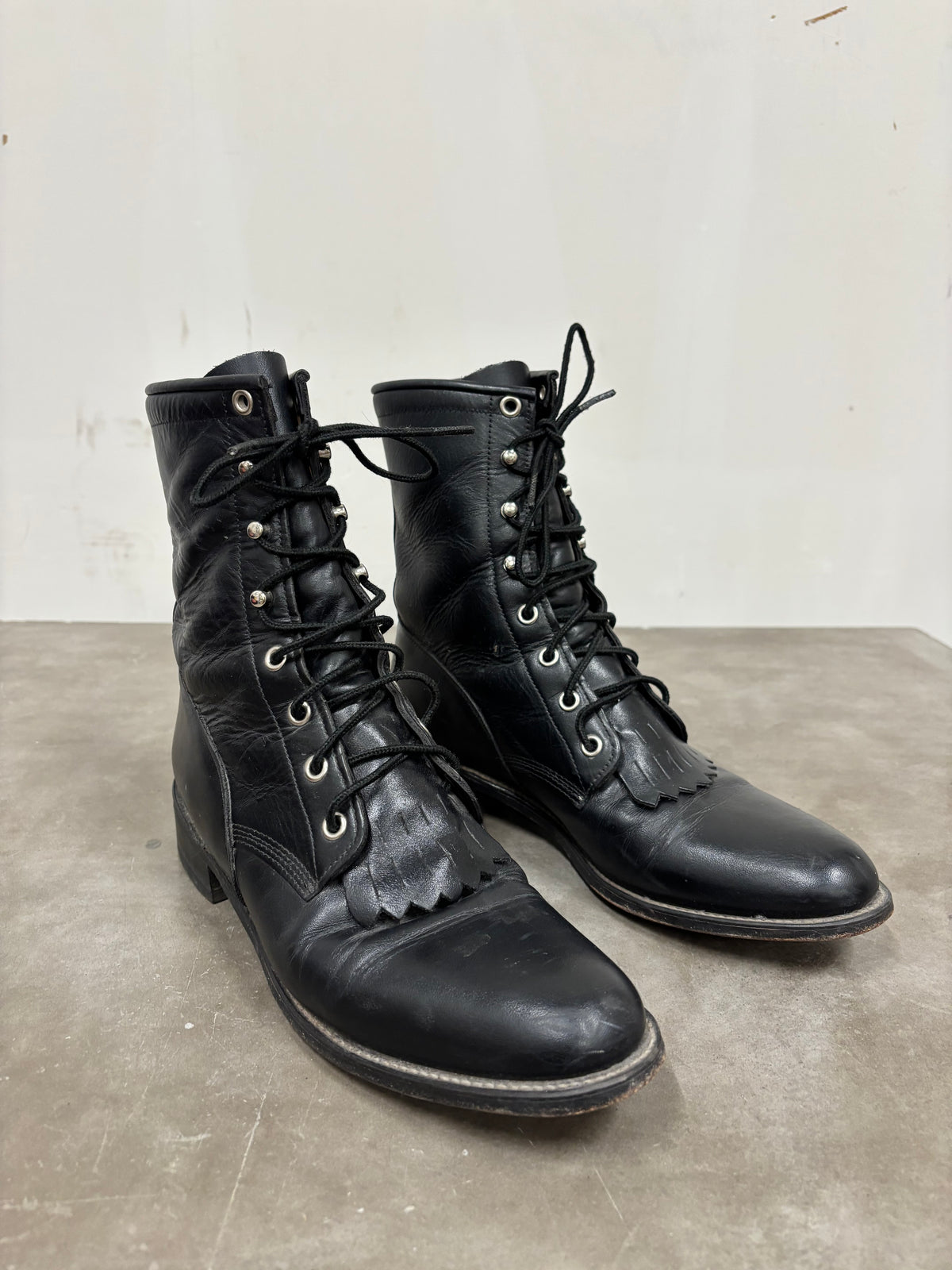 Vintage Justin Black Leather Lace Up Boots