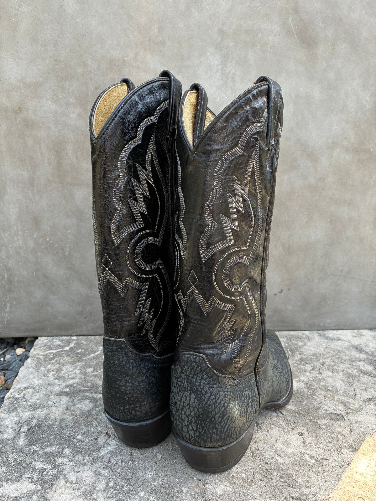 Vintage 1980s Tony Lama Black Leather Cowboy Boots