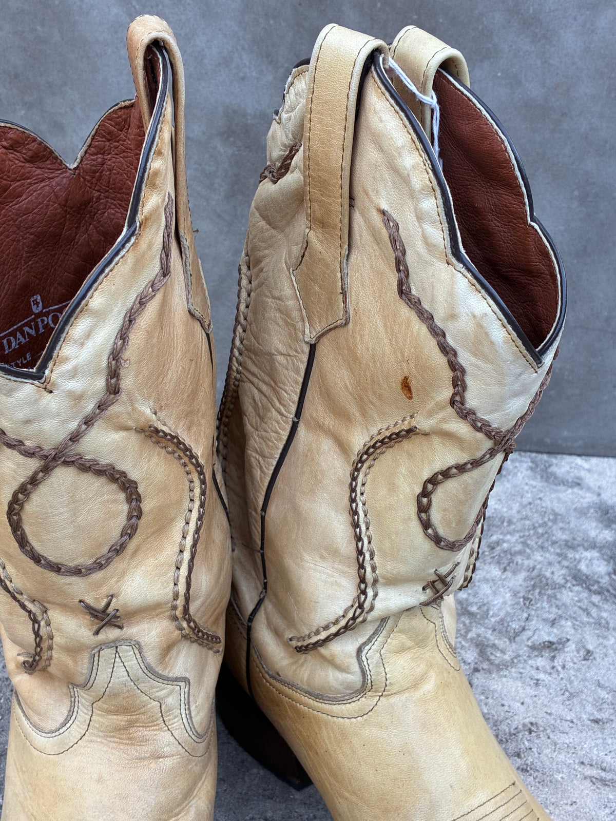 Dan Post Cream Leather With Brown Stitching Cowboy Boots