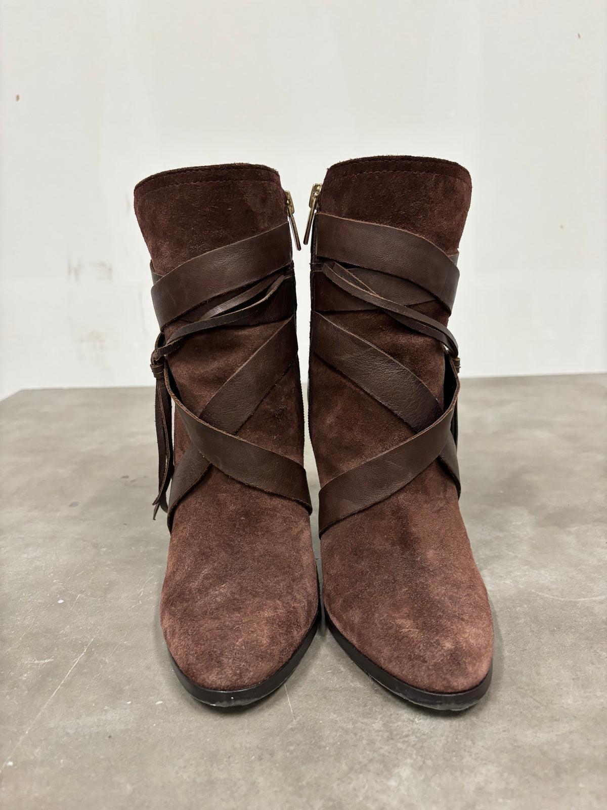 Vince Camato Brown Suede Leather Fringe Boots
