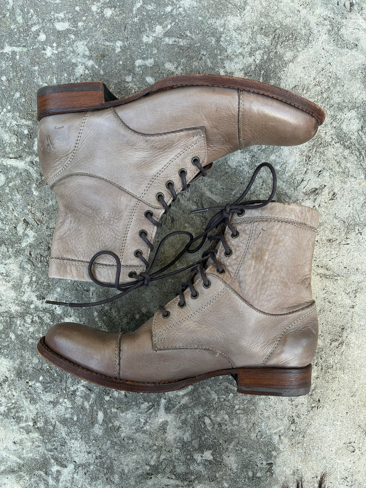Vintage Frye Lace Up Grey Boots