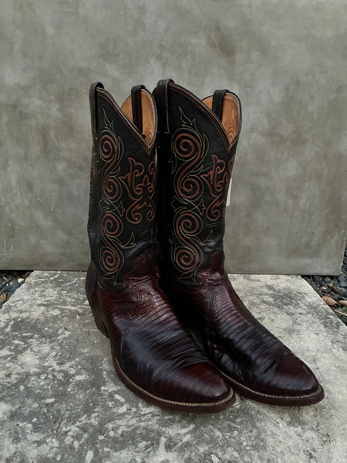 Vintage 1980s Justin Brown Teju Lizard Leather Cowboy Boots