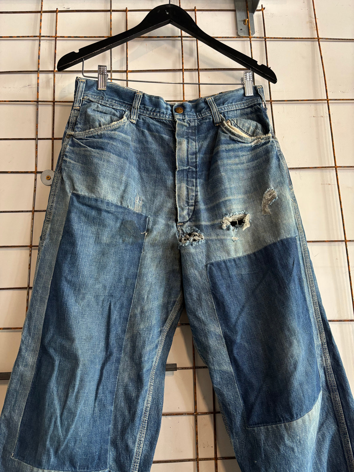 Vintage 1970s KEY Distressed Faded Repaired Denim Jeans
