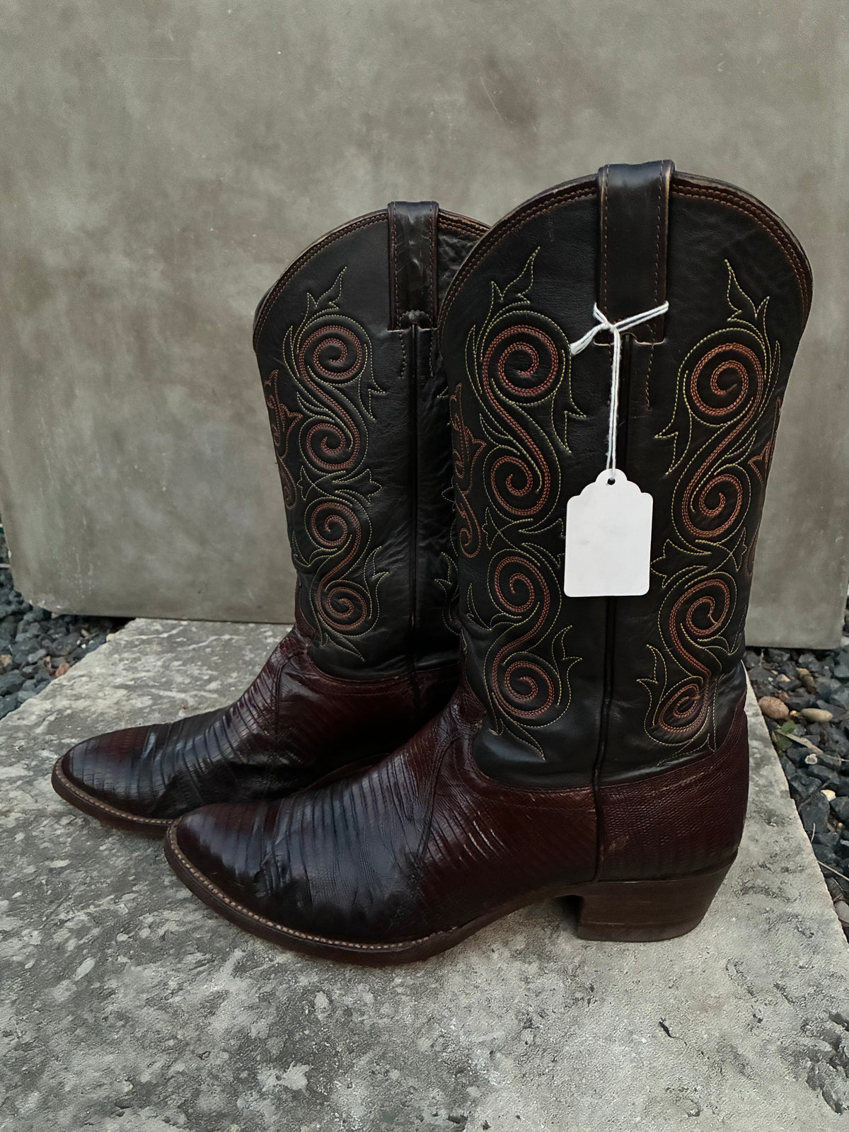 Vintage 1980s Justin Brown Teju Lizard Leather Cowboy Boots