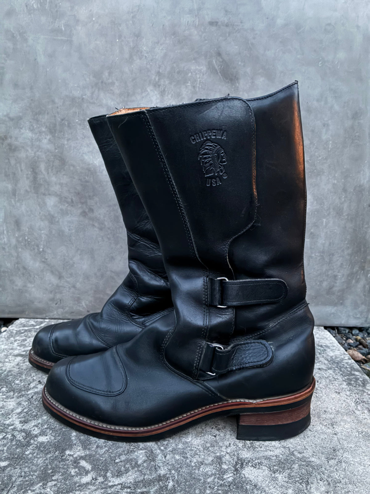 Vintage 90s Chippewa Black Leather Motorcycle Boots