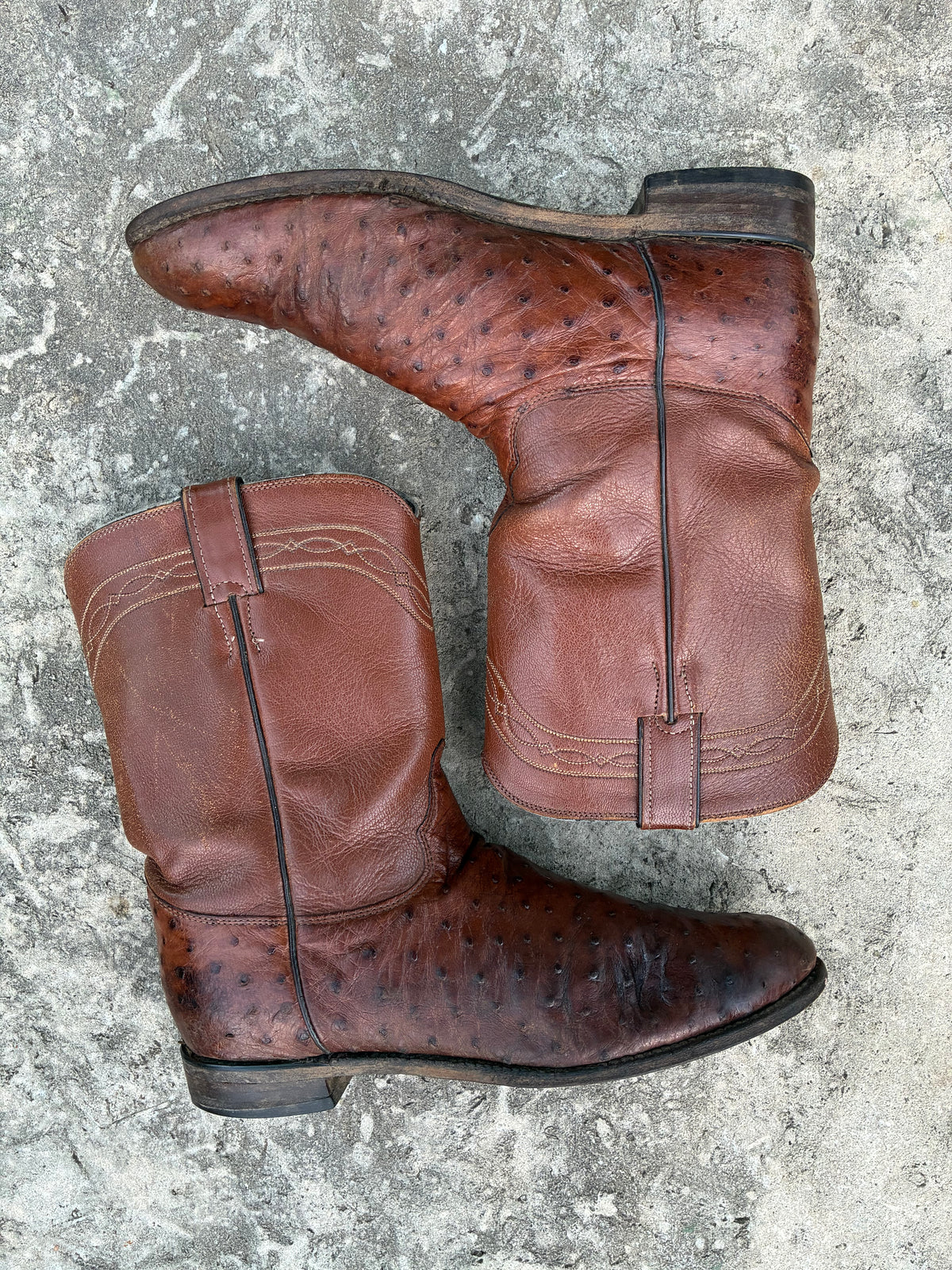 Vintage 1980s Justin Brown Ostrich Leather Cowboy Boots