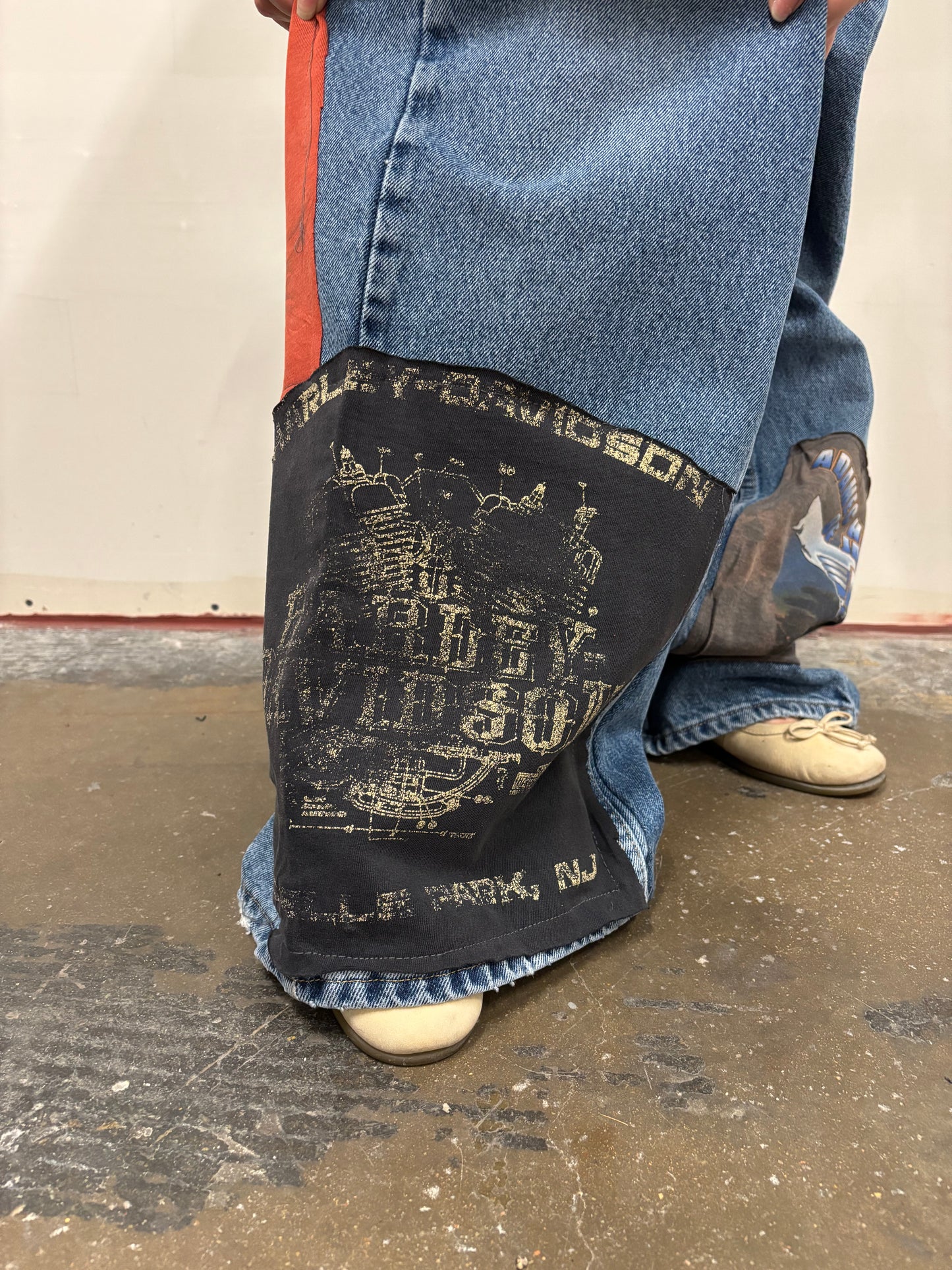 Reworked Harley Davidson Patchwork Jeans