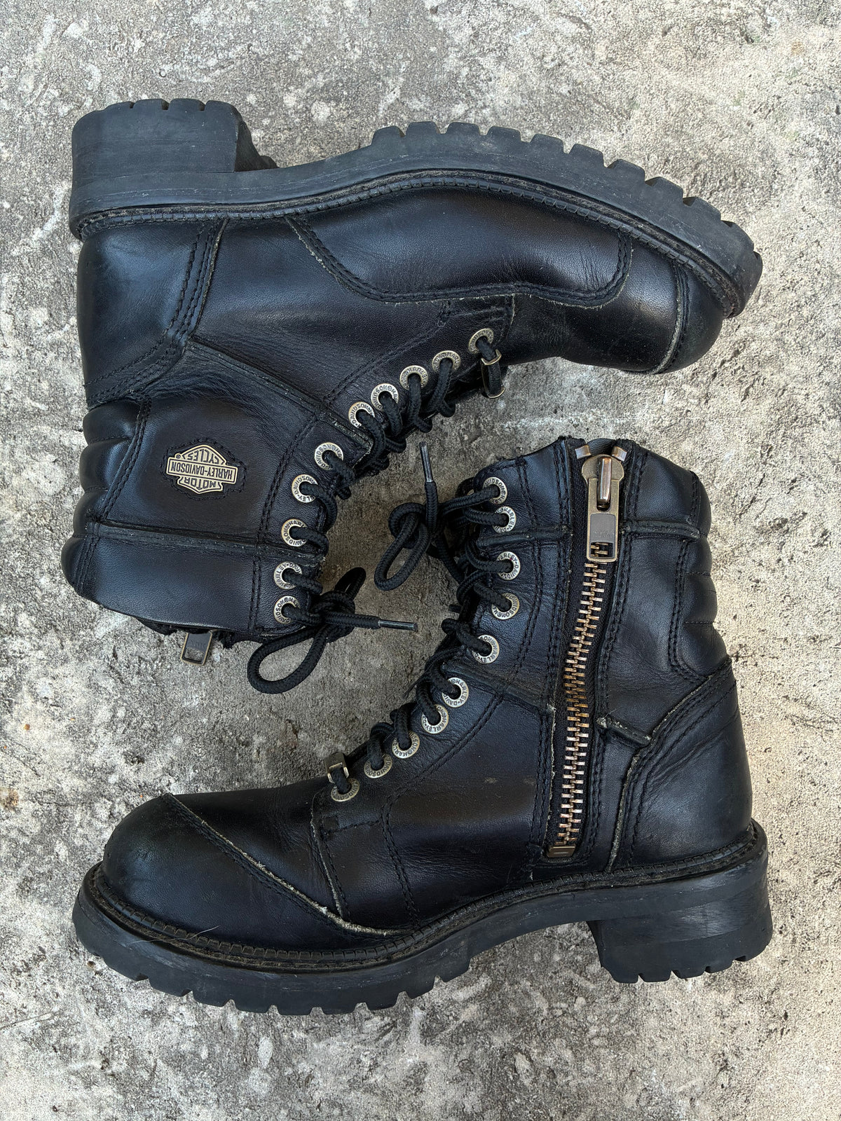 Vintage Harley Davidson Black Leather Moto Boots