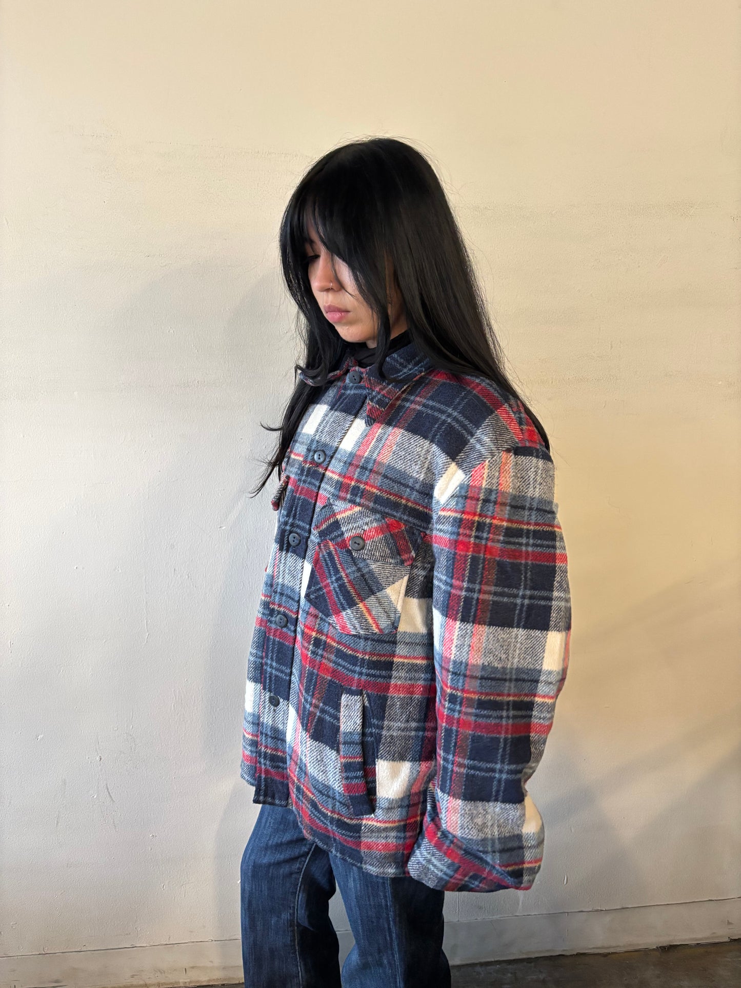 Vintage Sears Plaid Button Up Thick Polo