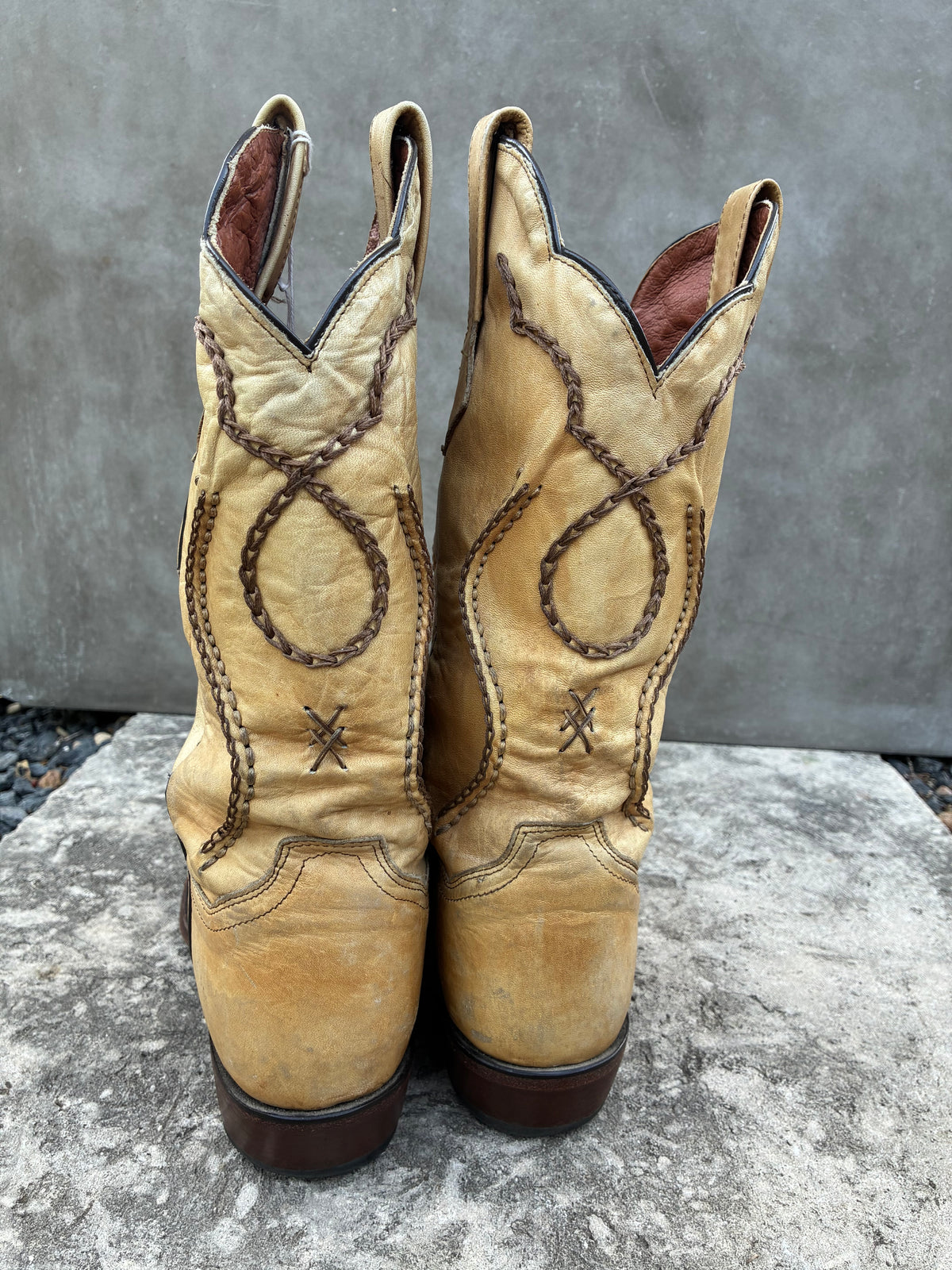 Dan Post Cream Leather With Brown Stitching Cowboy Boots