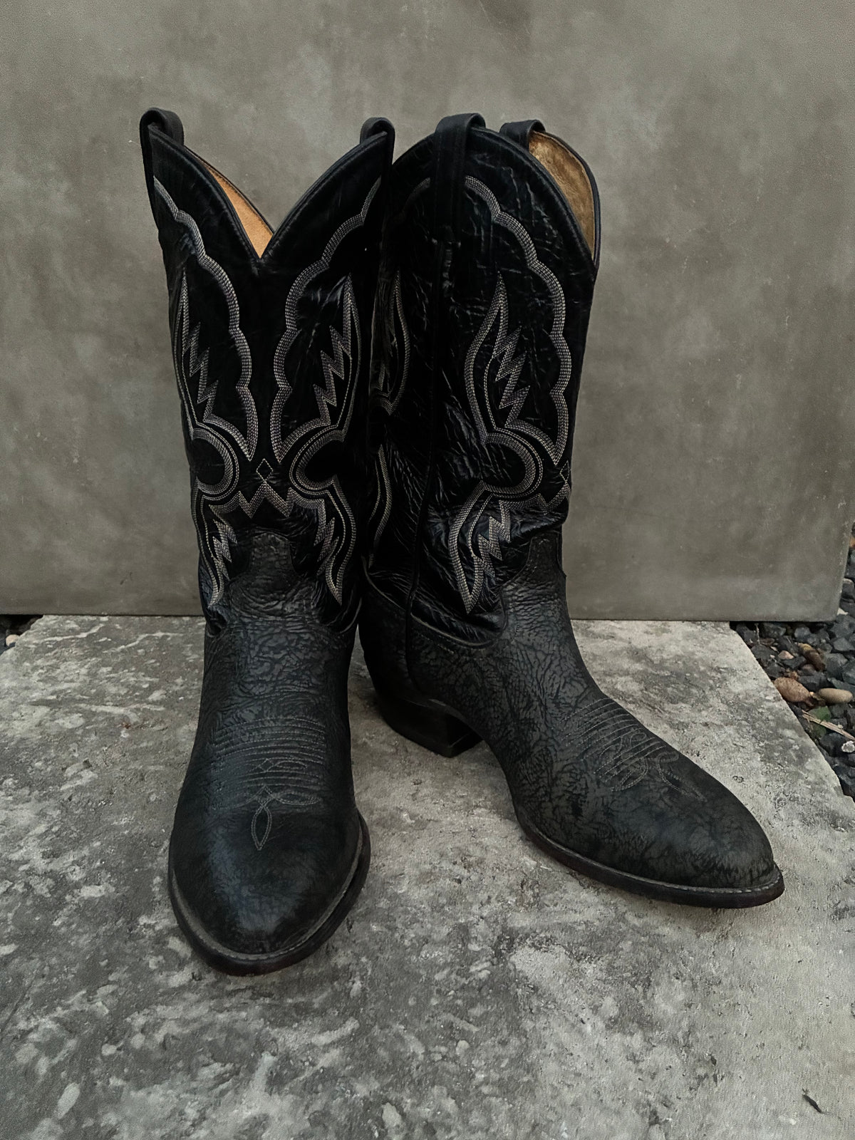 Vintage Tony Lama Black Leather Cowboy Boots