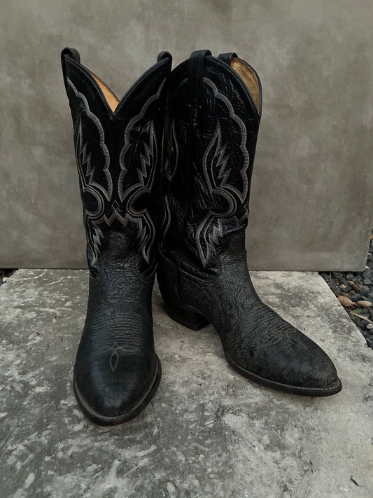 Vintage Tony Lama Black Leather Cowboy Boots