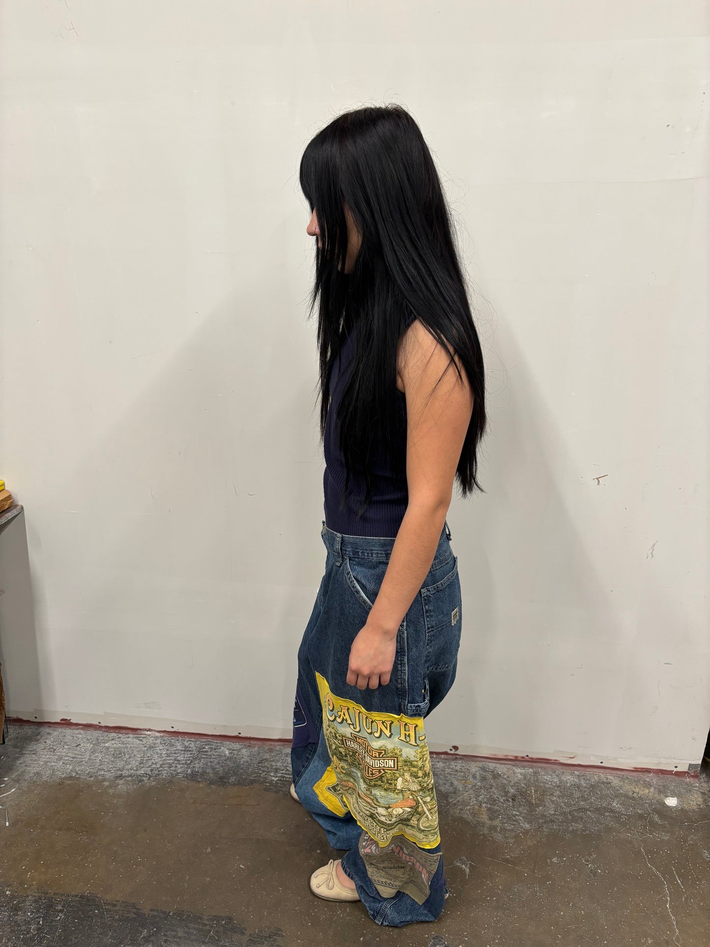 Reworked Harley Davidson Patchwork Jeans