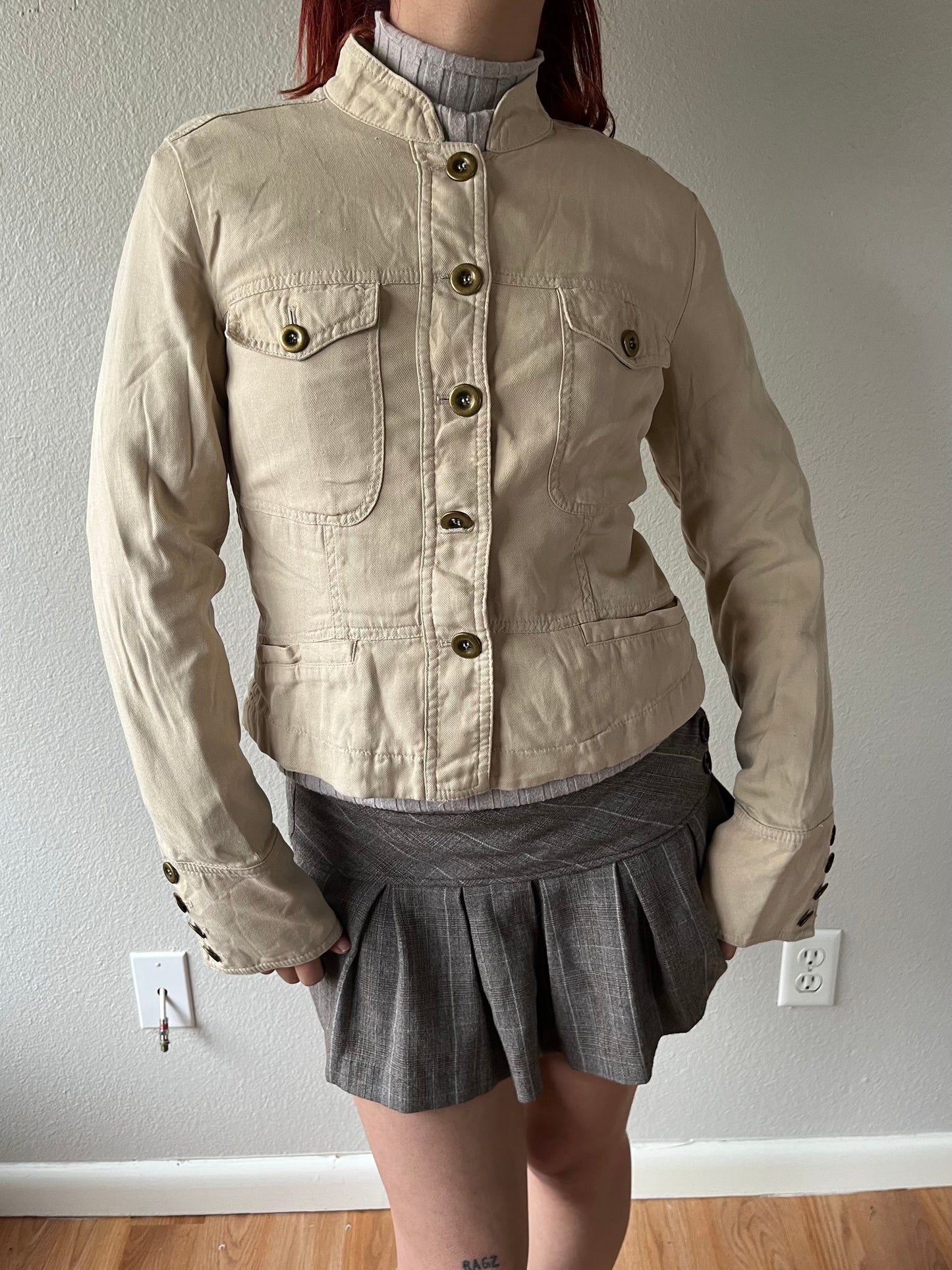 Vintage Cream Express Button Up Silk Jacket