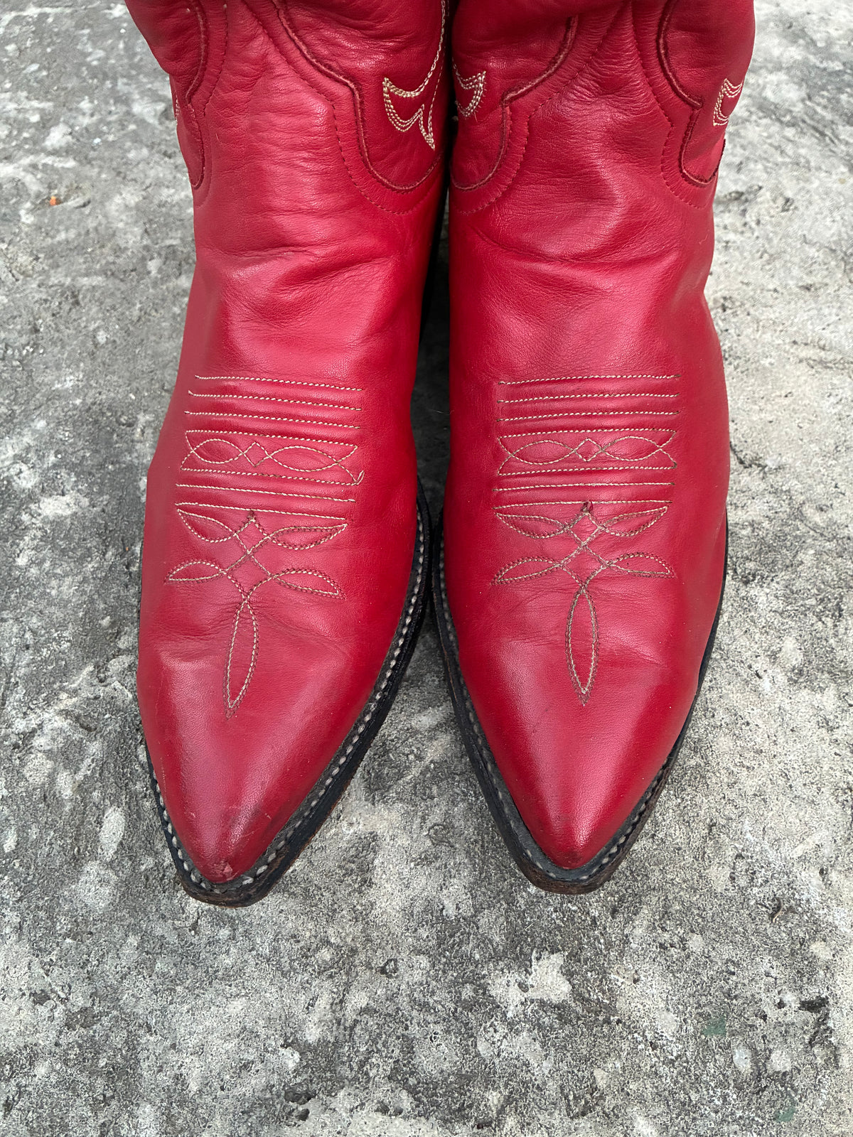 Vintage 1980s Larry Mahan Red Leather Cowboy Boots