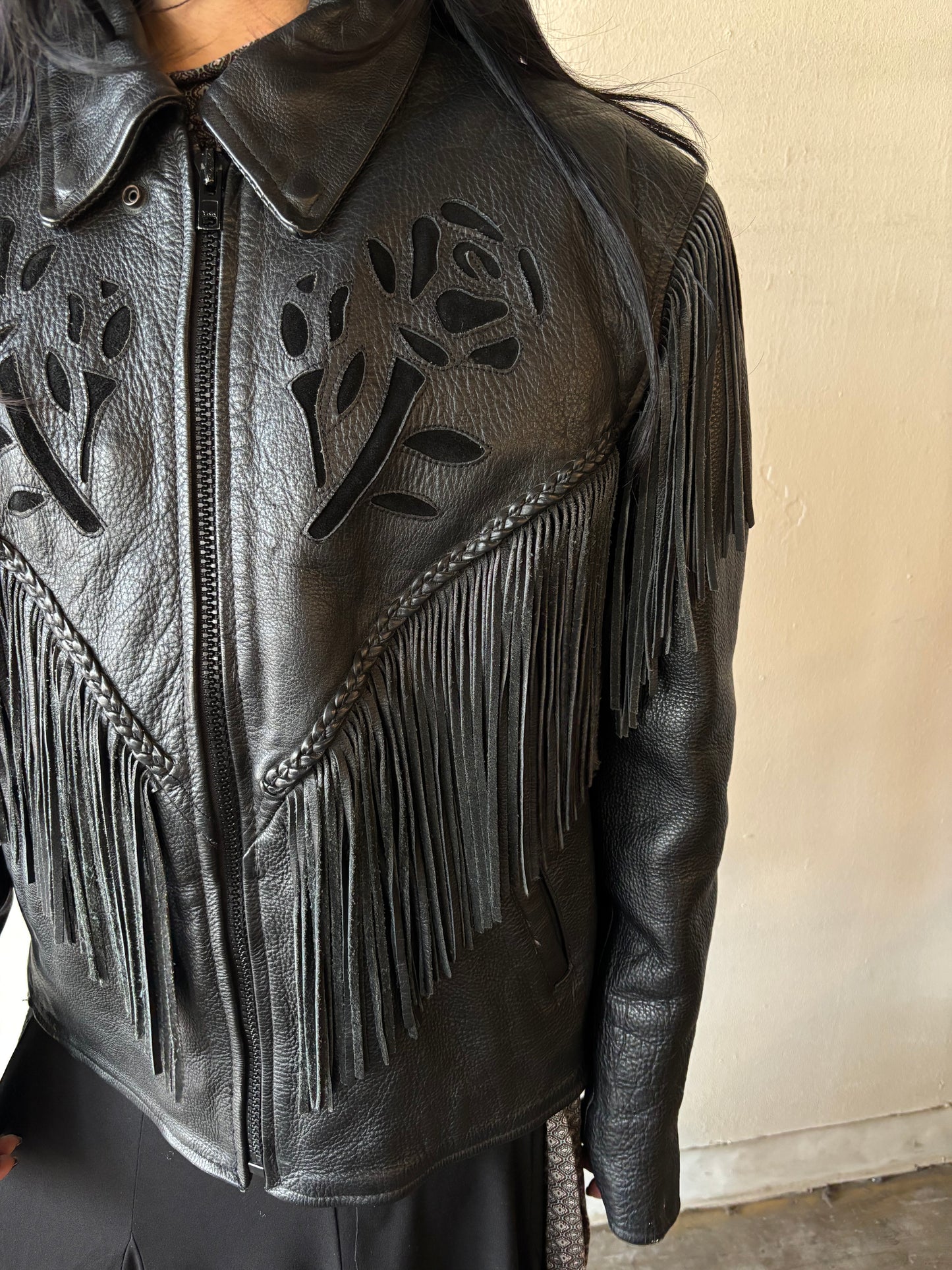 Vintage Leather Fringed Leather Jacket