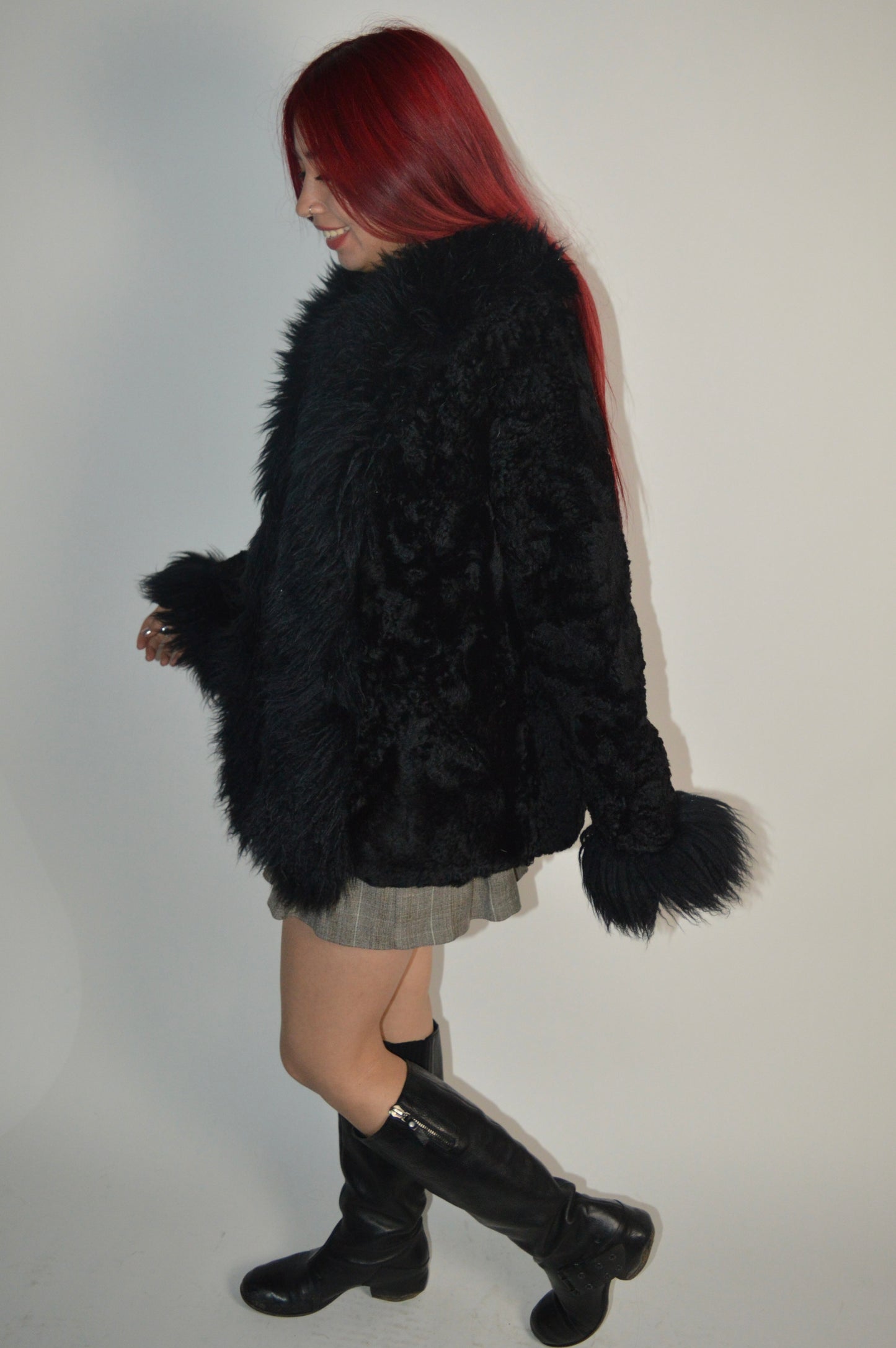 Vintage Black Cyn Baa New Zealand Lambskin Fur Coat