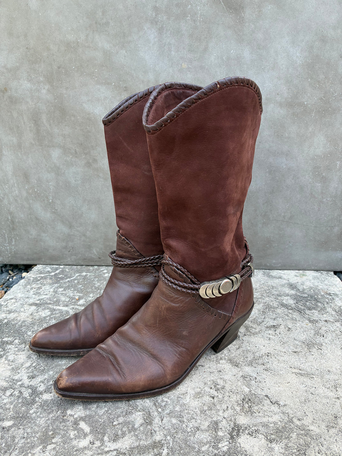 Vintage Via Spiga Brown Leather Cowboy Boots