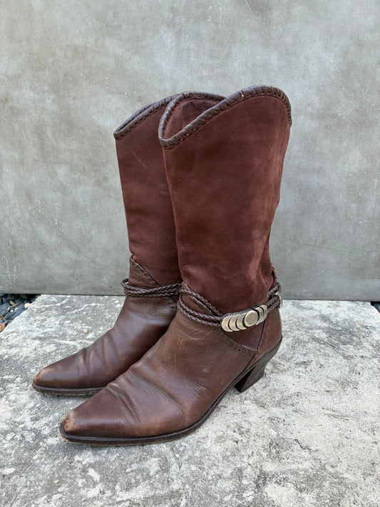 Vintage Via Spiga Brown Leather Cowboy Boots