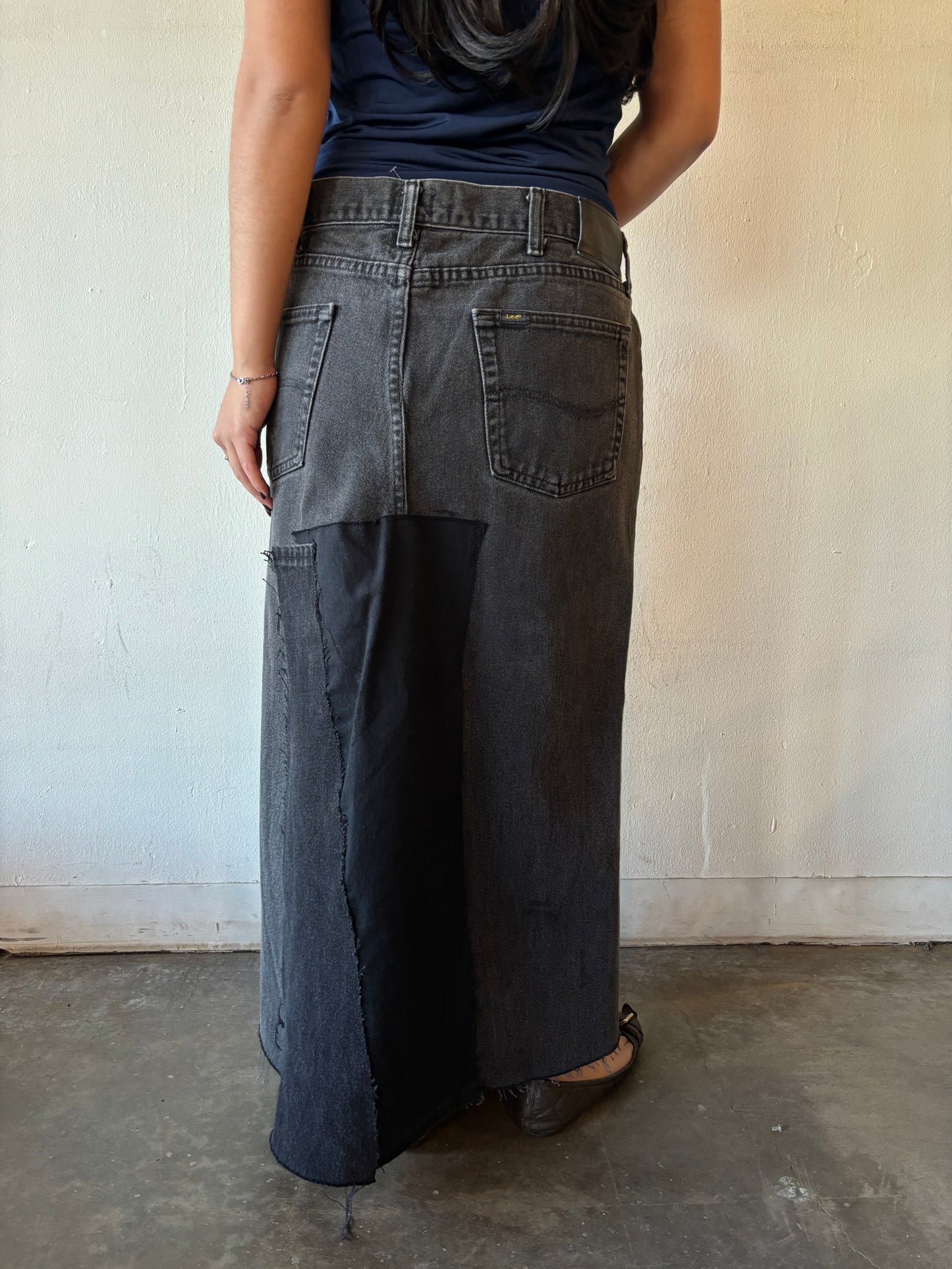 Reworked Lee Patchwork Denim Skirt
