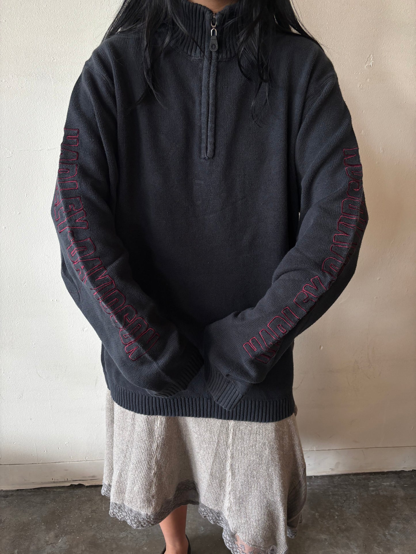 Vintage Harley Davidson Half Zip Sweater