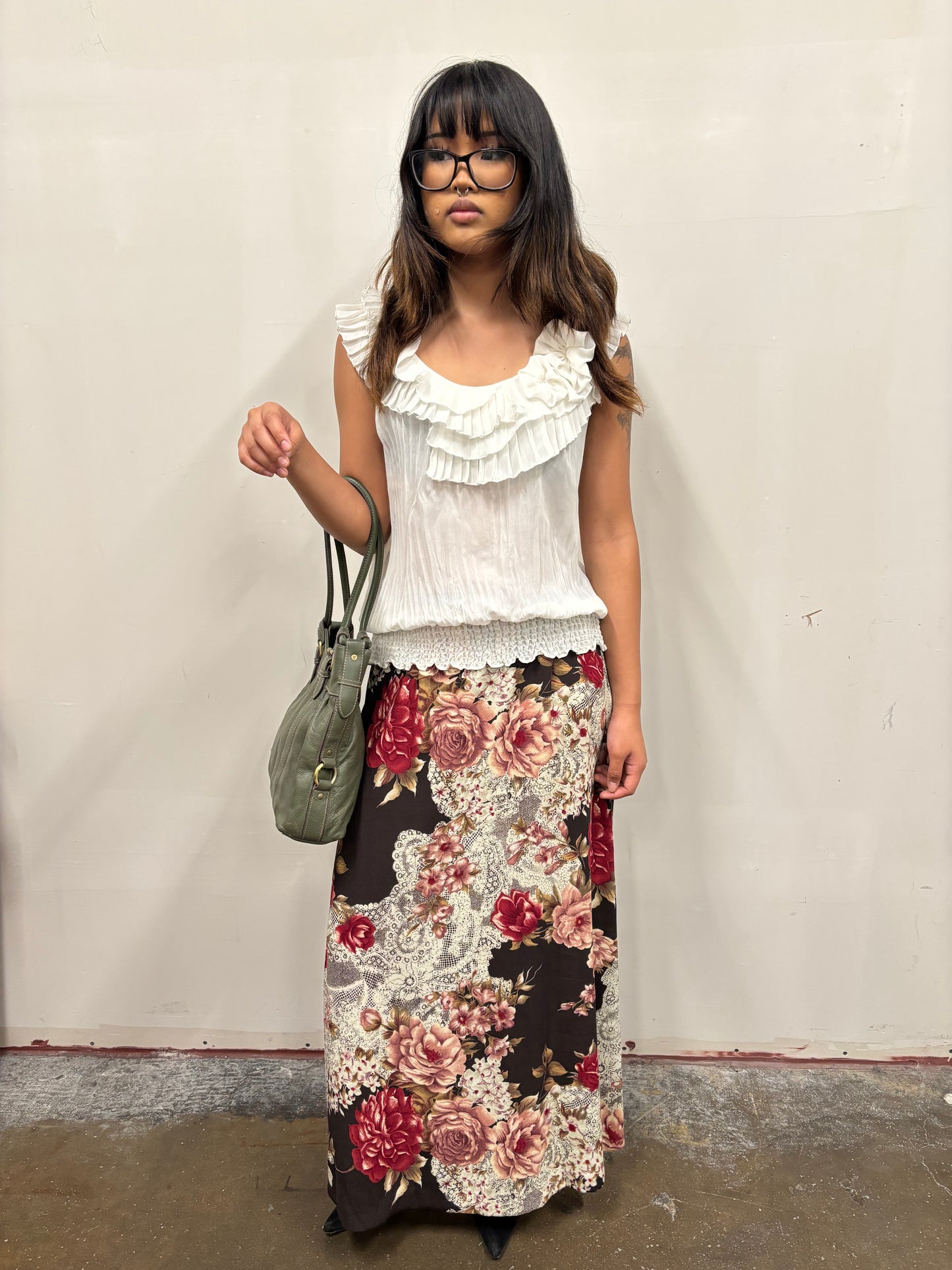 Vintage Brown Lace Floral Skirt