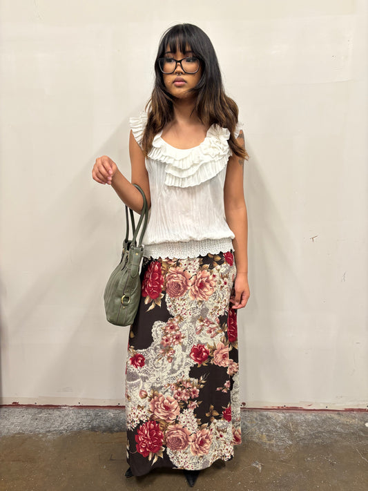 Vintage Brown Lace Floral Skirt