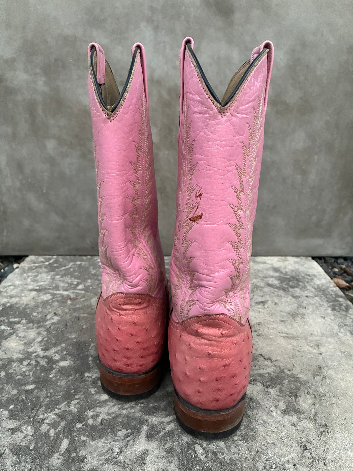 Vintage Pink Ostrich Leather Cowboy Boots