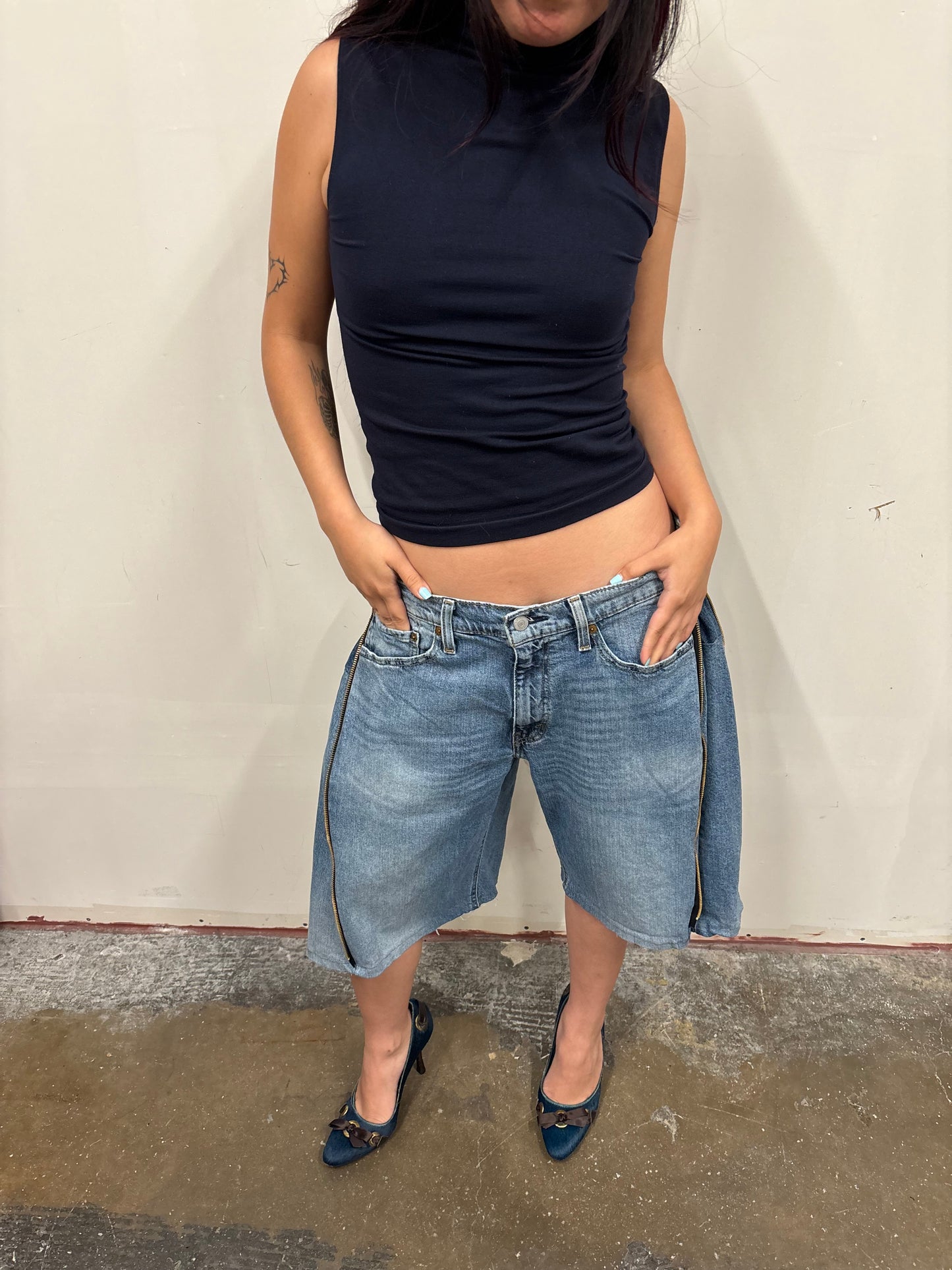 Reworked Side Zip Denim Jorts