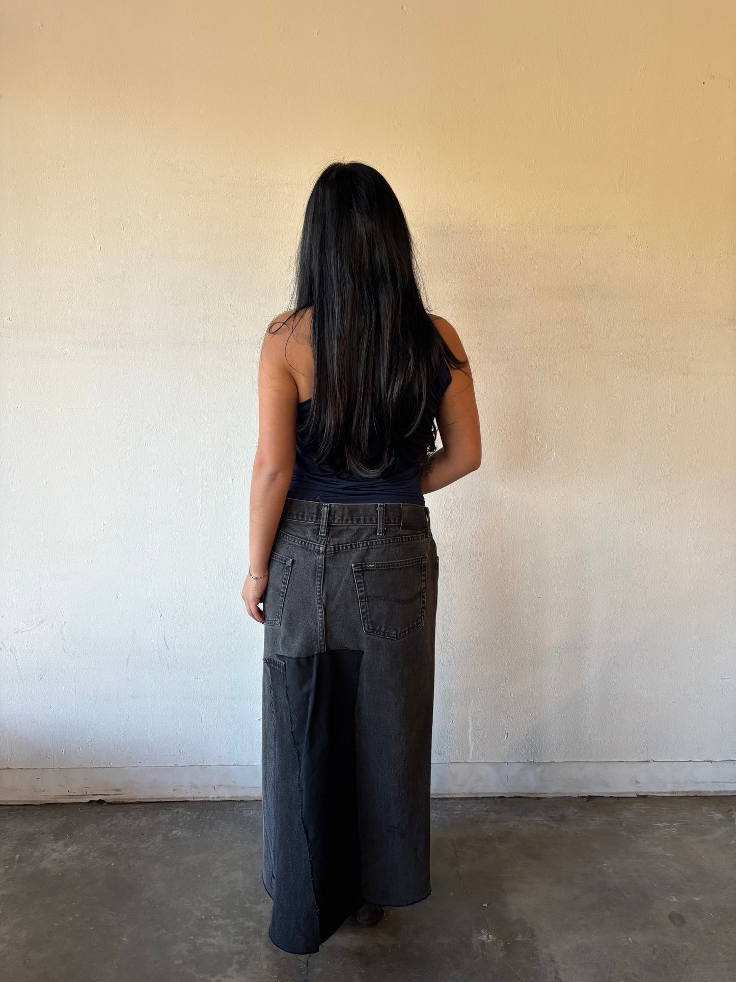 Reworked Lee Patchwork Denim Skirt