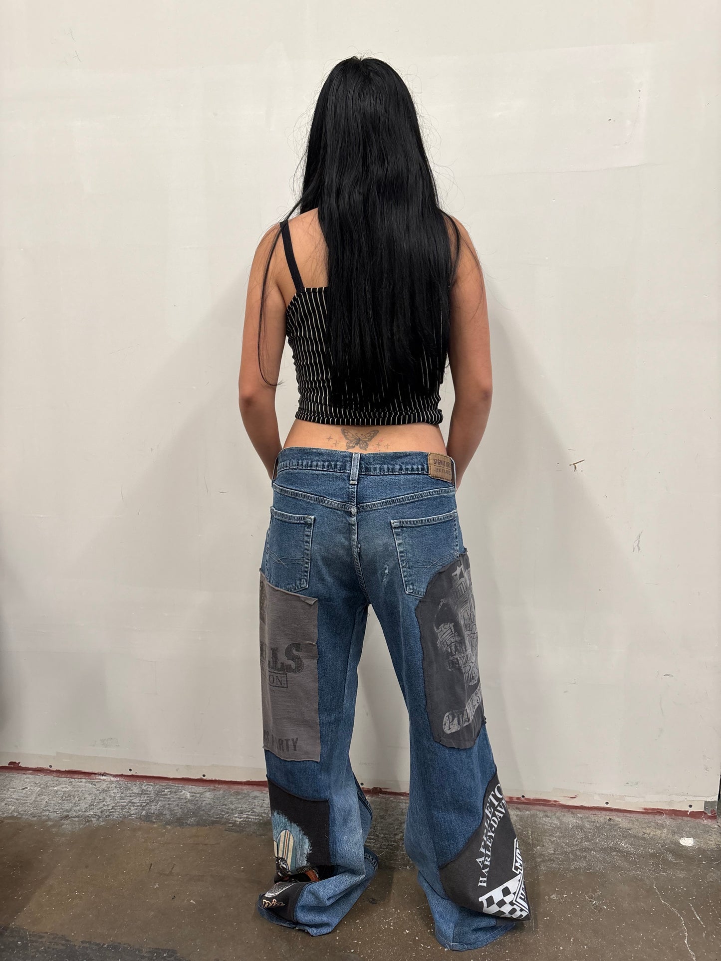 Reworked Harley Davidson Patchwork Denim Jeans