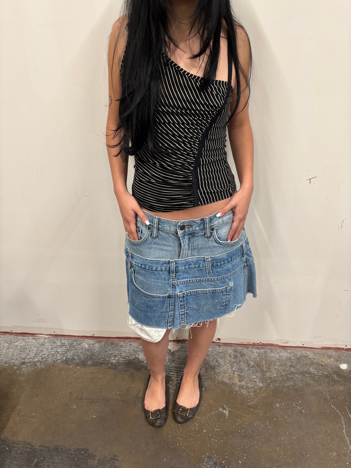Reworked Double Denim Skirt