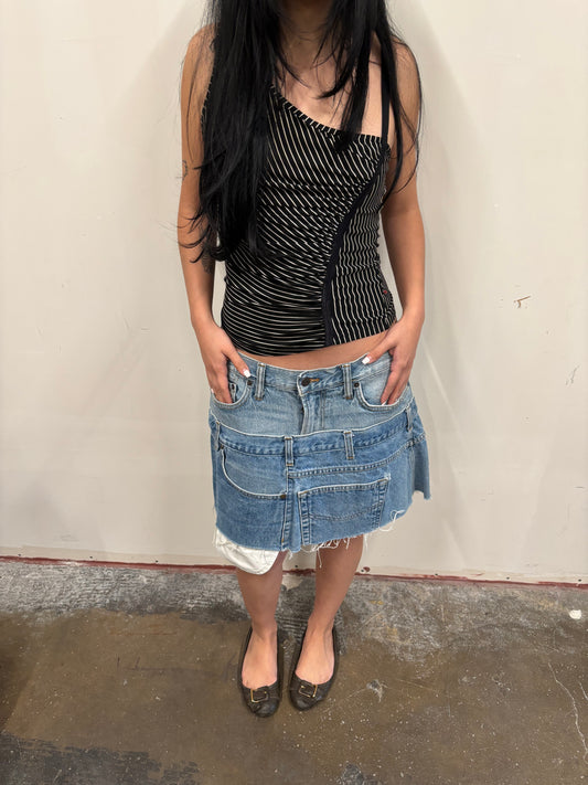 Reworked Double Denim Skirt