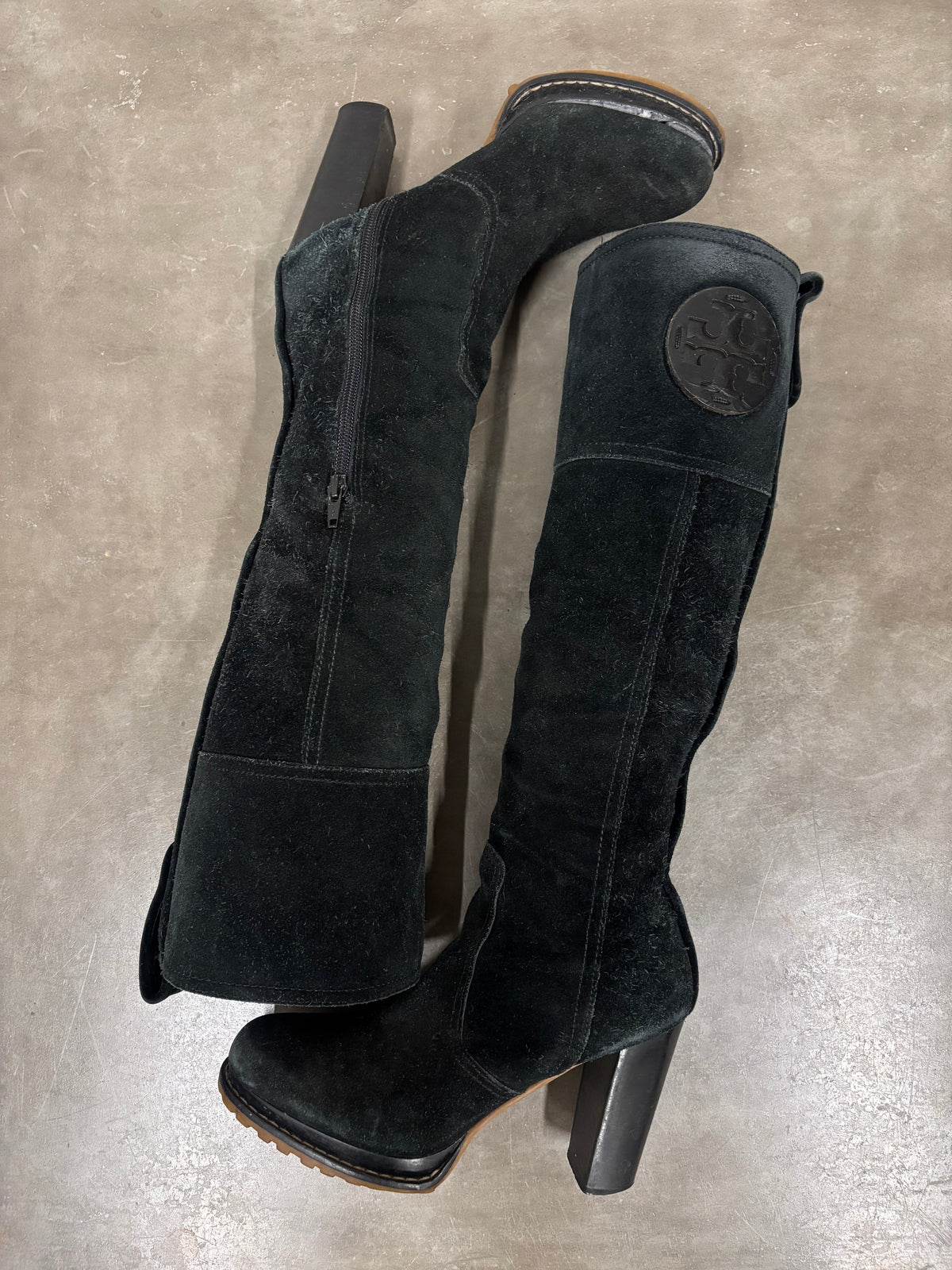 Tory Burch Black Suede Knee High Boots