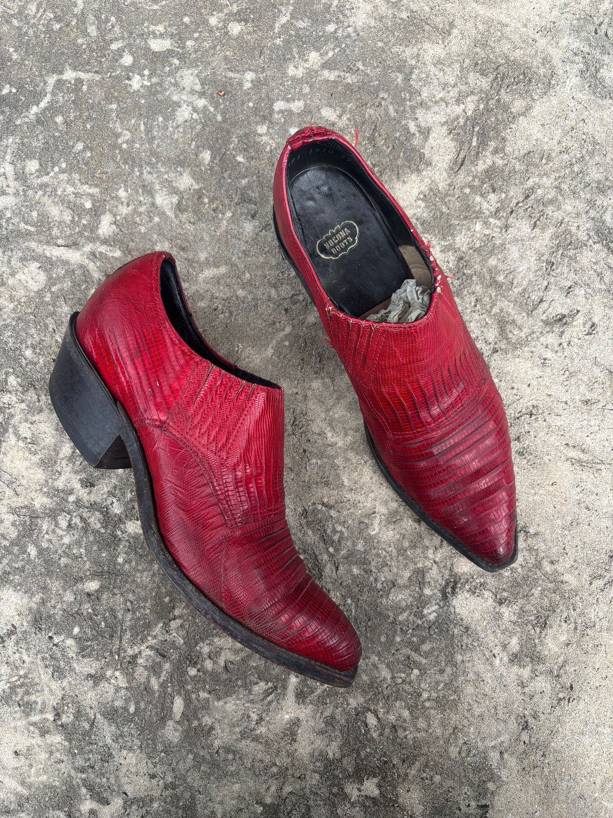 Vintage Nocona Red Lizard Ankle Boots