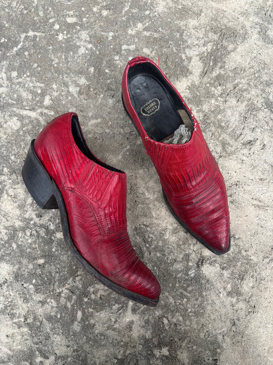 Vintage Nocona Red Lizard Ankle Boots