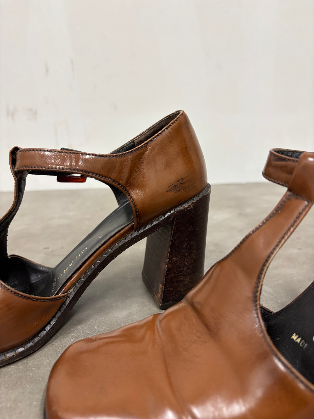 Vintage Prada Brown Leather Mary Jane Heels